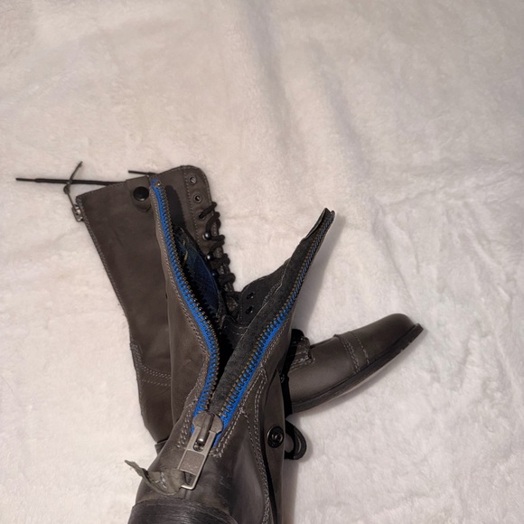 Steve Madden Chevie Combat Boots Charcoal Leather Plaid Zip | 6.5 Edgy Utility - Picture 9 of 12